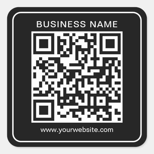Custom Business QR Code Name Simple Template B&W Square Sticker (Front)