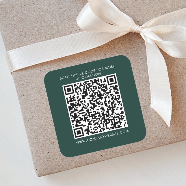Custom Business QR Code Promotional Marketing Square Sticker (Business QR Code Green Square Sticker)
