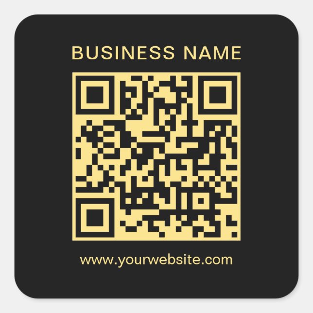 Custom Business QR Code Template Black & Gold Square Sticker (Front)