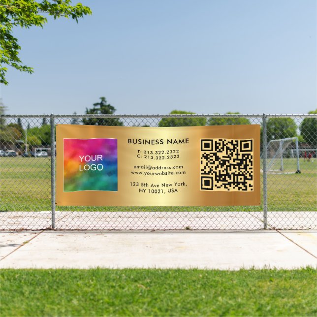 Custom Business QR Code Upload Logo Gold Outdoor Banner (Insitu)