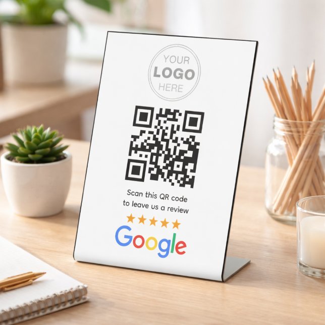 Custom Business Review QR Code Logo Pedestal Sign (Google Reviews | Business Review Link QR Code Pedestal Sign)