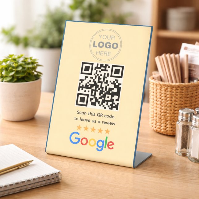 Custom Business Review QR Code Logo Pedestal Sign (Google Reviews | Business Review Link QR Code Pedestal Sign)