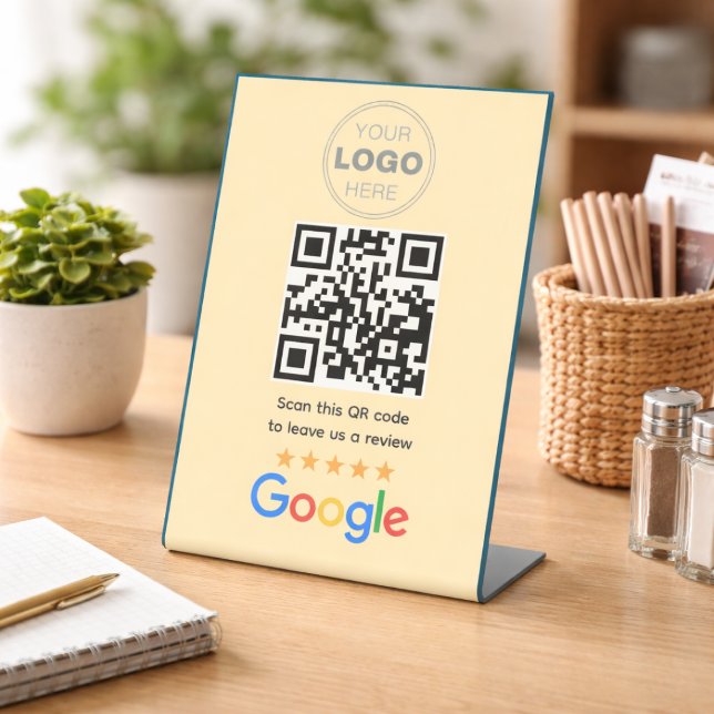 Custom Business Review QR Code Logo Pedestal Sign (Google Reviews | Business Review Link QR Code Pedestal Sign)