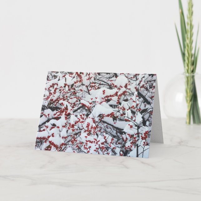 Custom Business Snow Branches Berries Holiday Card (Front)