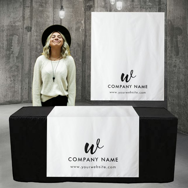 Custom Business Table Runner Banner Script White Tapestry (Custom Business Table Runner Banner Script White Tapestry)