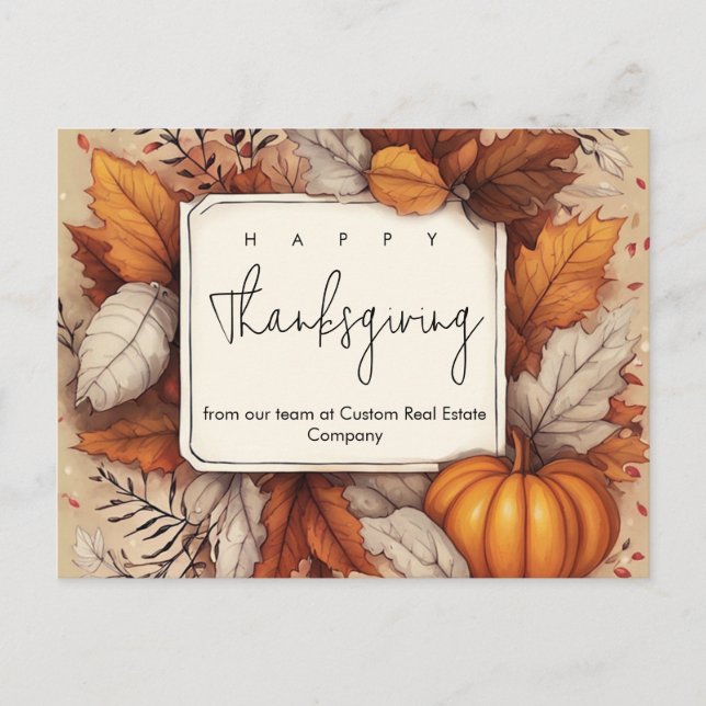 Custom Business Thanksgiving Leaf  And Pumpkin Holiday Postcard (Front)