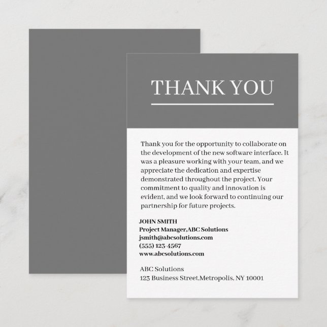 Custom Business To Business  Thank You Card (Front/Back)