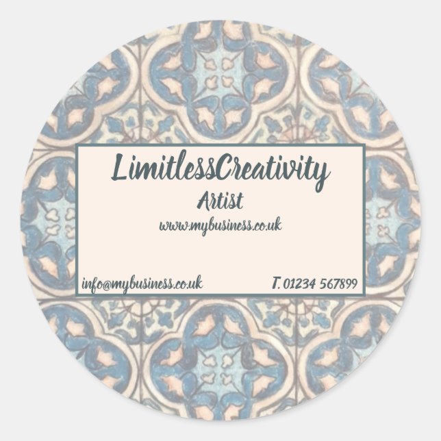 Custom Business Traditional tile pattern design  Classic Round Sticker (Front)