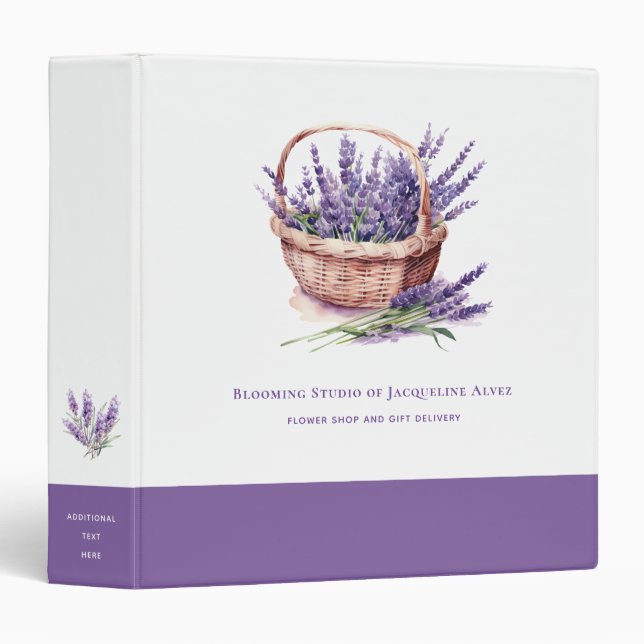 Custom Business Watercolor Flower Shop Lavender Binder (Front/Spine)