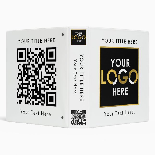 Custom Business Your Logo Here QR Code Text White Binder (Background)