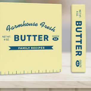 Custom Butter Stick Yellow and Blue Recipe Binder