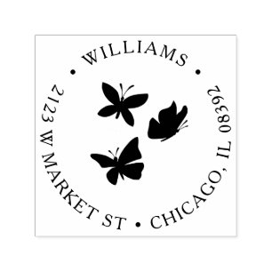 Custom Butterflies Round Name & Return Address Self-inking Stamp