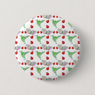 Custom Butterfly, Hummingbird and Ladybug Pattern 2 Inch Round Button