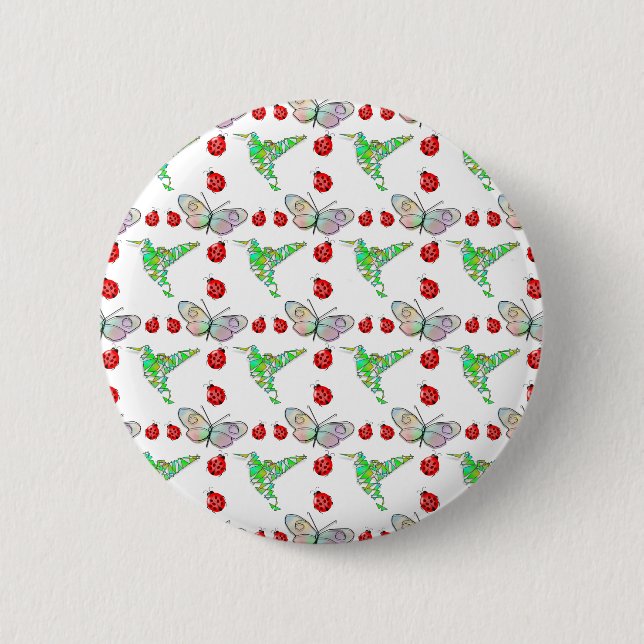 Custom Butterfly, Hummingbird and Ladybug Pattern 2 Inch Round Button (Front)