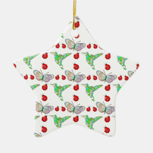 Custom Butterfly, Hummingbird and Ladybug Pattern Ceramic Ornament