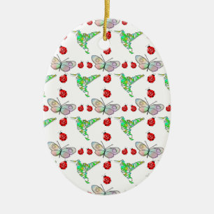 Custom Butterfly, Hummingbird and Ladybug Pattern Ceramic Ornament