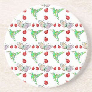Custom Butterfly, Hummingbird and Ladybug Pattern Coaster