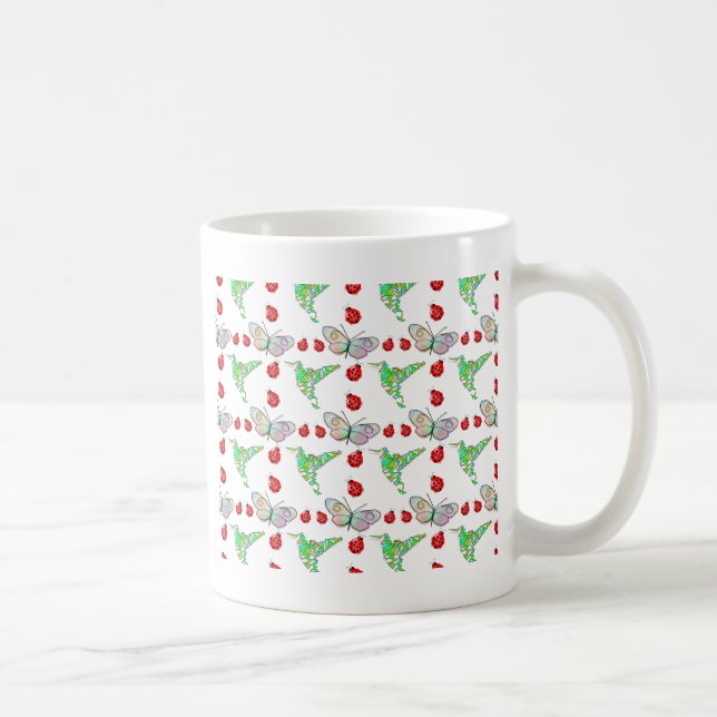 Custom Butterfly, Hummingbird and Ladybug Pattern Coffee Mug (Right)
