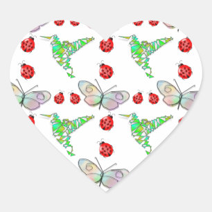 Custom Butterfly, Hummingbird and Ladybug Pattern Heart Sticker