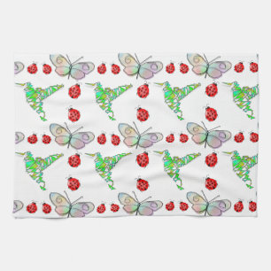 Custom Butterfly, Hummingbird and Ladybug Pattern Kitchen Towel