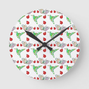 Custom Butterfly, Hummingbird and Ladybug Pattern Round Clock