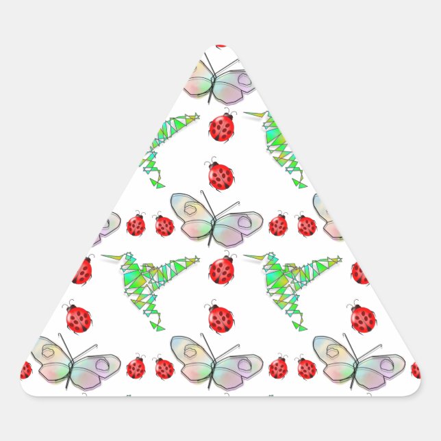 Custom Butterfly, Hummingbird and Ladybug Pattern Triangle Sticker (Front)