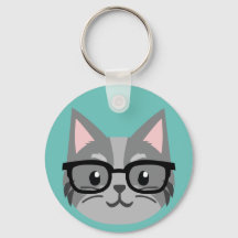 Custom Button Keychain - Smart Cat Grey