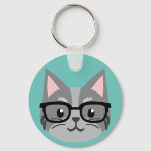 Custom Button Keychain - Smart Cat Grey