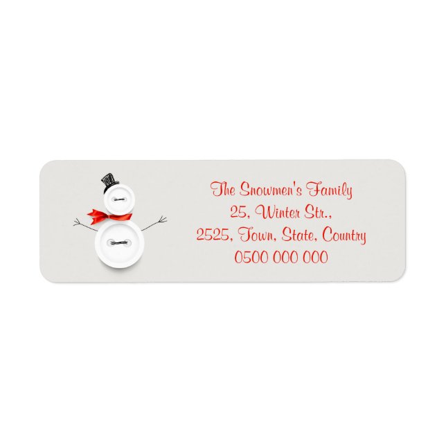 Custom Button Snowman Return Address Label (Front)