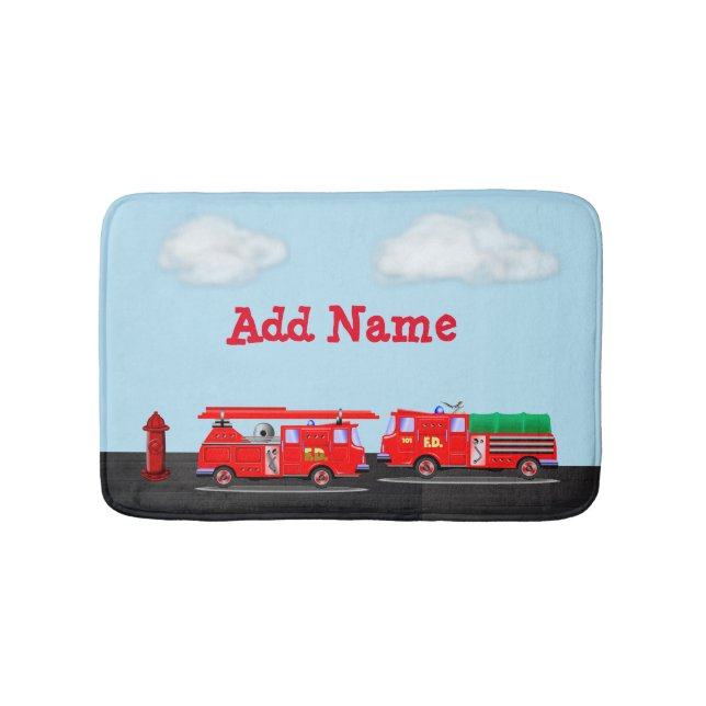 Custom by Adding Your Name to Fire Truck Bath Mat (Front)