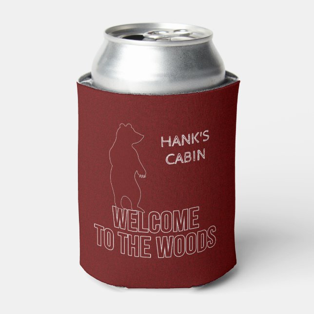 Custom Cabin Theme with Bears in Red Can Cooler (Can Front)