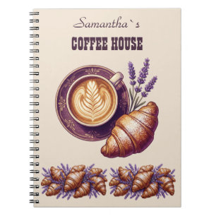 Custom Cafe Merch Vintage Croissant With Lavend Notebook