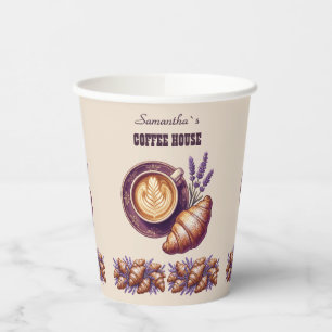 Custom Cafe Merch Vintage Croissant With Lavend Paper Cups