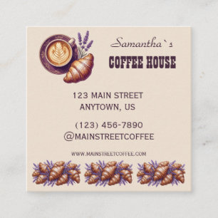 Custom Cafe Merch Vintage Croissant With Lavend Square Business Card