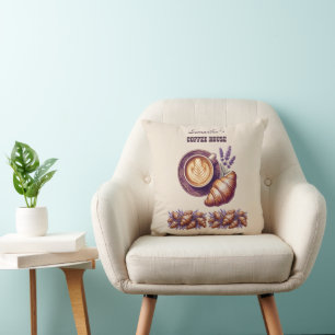 Custom Cafe Merch Vintage Croissant With Lavend Throw Pillow