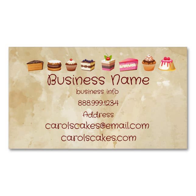 Custom Cake & Wedding Cake Design Bakers  Magnetic Business Card (Front)
