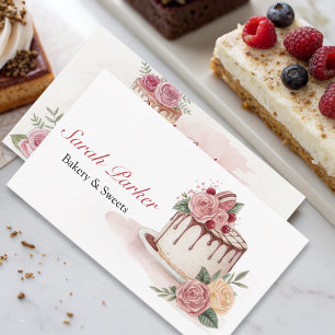 Custom Cakes Bakery pastry watercolor  Business Card
