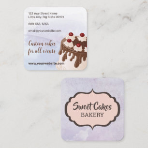 Custom Cakes Bakery Purple Watercolour Square Business Card
