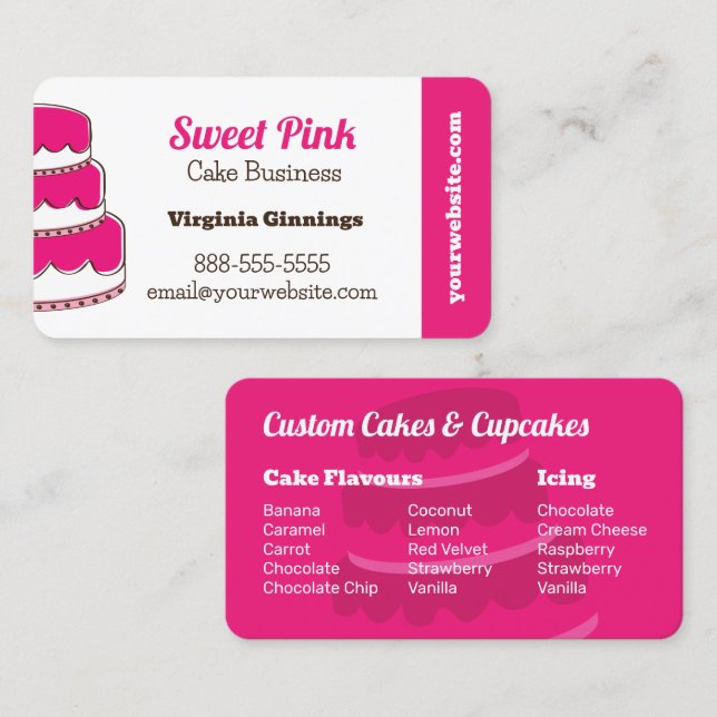 Custom Cakes Pink Bakery Menu Flavours Business Card (Front/Back)