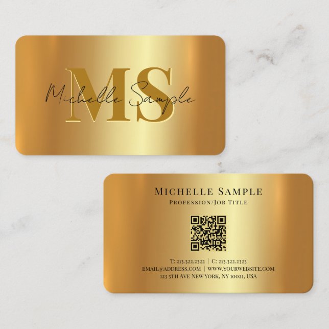Custom Calligraphy Name QR Code Script Luxury Gold Business Card (Front/Back)