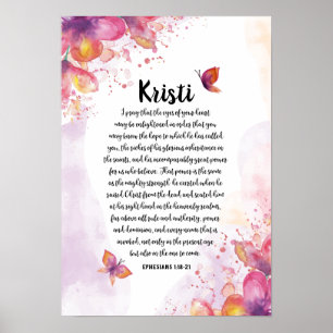 Custom Calligraphy Prayer Poster, Eph. 1:18-21 Poster