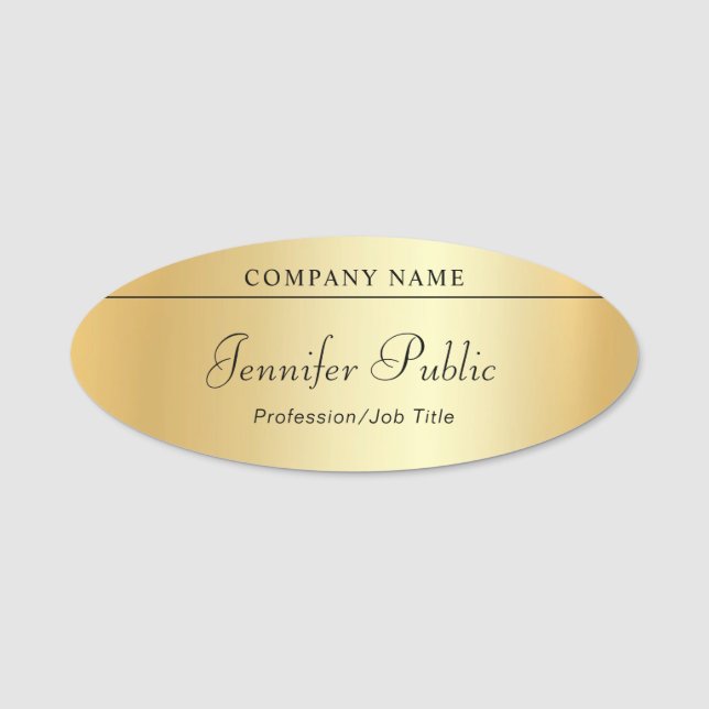 Custom Calligraphy Script Elegant Gold Template Name Tag (Front)