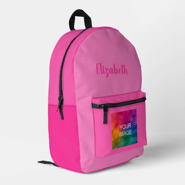 Custom Calligraphy Script Name Pink Colour Palette Printed Backpack (Back Corner Left)