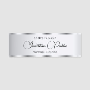 Custom Calligraphy Script Template Elegant Silver Name Tag