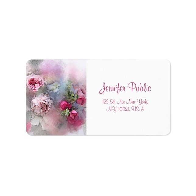 Custom Calligraphy Script Watercolor Flowers Label (Front)