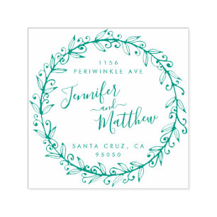 Custom Calligraphy Wreath Wedding Return Address Self-inking Stamp