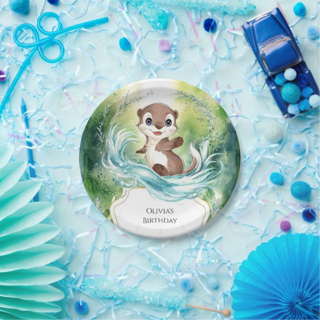 Custom Calm Otter Birthday Paper Plate (Party)