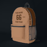Custom Camel Name, Number, Team Sport Printed Backpack<br><div class="desc">Create your own custom camel Sport Football Style Printed Backpack with Name, Number, Team Name, Slogan and Year. Personalize this simple classic Printed Backpack template with your custom message, name, team name and year. Easily personalize it for a cool sport keepsake. Create your unique personalized gift for coach, boy's birthday,...</div>