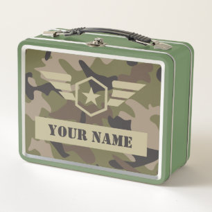 Custom camo military badge name metal lunch box