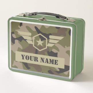 Custom camo military badge name metal lunch box